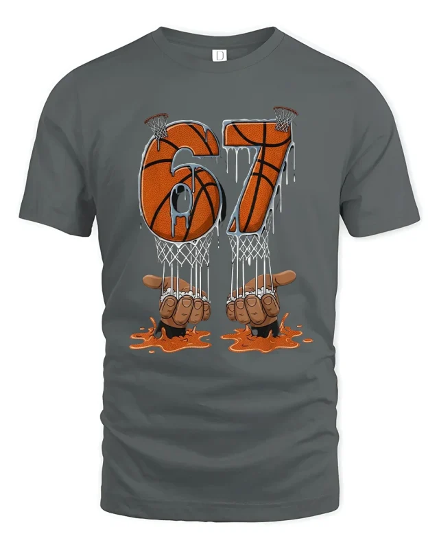 67 Basketball Drip Graphic Tee Bold Court Legend Style Tshirt - gray t-shirt on white background