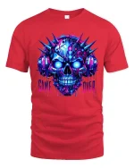 Game Over Cyber Skull Headset Neon Gamer Graphic Tee - red t-shirt on white background