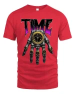 Time Is Power Skeleton Hand Clock Dark Fantasy Graphic Tee - red t-shirt on white background