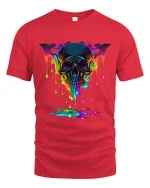 Melting Rainbow Skull Dark Art Psychedelic Graphic Tee - red t-shirt on white background