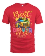 Best School Bus Driver Ever Colorful Appreciation Graphic Tee - red t-shirt on white background