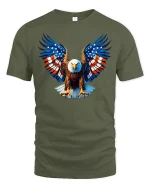American Flag Bald Eagle Freedom Graphic Tee Shirt - military green t-shirt on white background