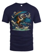 Majestic Phoenix Rising Storm Fantasy Art Graphic Tee - navy t-shirt on white background