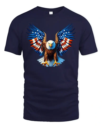 American Flag Bald Eagle Freedom Graphic Tee Shirt - navy t-shirt on white background
