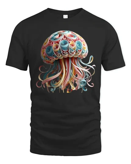 Skull Octopus Ocean Pirate Fantasy Art Graphic Tshirt - black t-shirt on white background