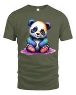 Psychedelic Wizard Bicycle Rainbow Fantasy Art Graphic Tshirt - military green t-shirt on white background