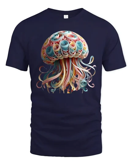 Skull Octopus Ocean Pirate Fantasy Art Graphic Tshirt - navy t-shirt on white background
