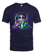 Funny Cartoon Dog Ice Hockey Street Style Graphic Tshirt - navy t-shirt on white background