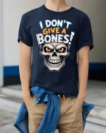 Edgy Skull Street Art Rebel Style Graphic Tshirt - model wearing navy tee with hands in pockets
