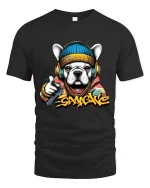 Gangster Bulldog Street Art Urban Vibes Graphic Tshirt - black t-shirt on white background