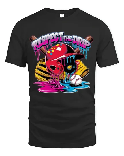 Respect The Drip Baseball Street Art Graphic Tshirt Style - black t-shirt on white background