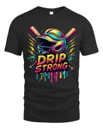 Drip Strong Baseball Street Art Graphic Tshirt Design - black t-shirt on white background