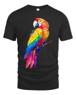 Vibrant Rainbow Parrot Tropical Art Graphic Tshirt - black t-shirt on white background