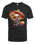 Cute Sombrero Dog Mexican Fiesta Art Graphic Tshirt - black t-shirt on white background
