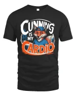 Cunning Is My Cardio Funny Fox Fitness Graphic Tshirt - black t-shirt on white background