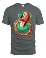 Fierce Coiled Snake Colorful Wildlife Art Graphic Tshirt - gray t-shirt on white background