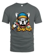 Gangster Bulldog Street Art Urban Vibes Graphic Tshirt - gray t-shirt on white background