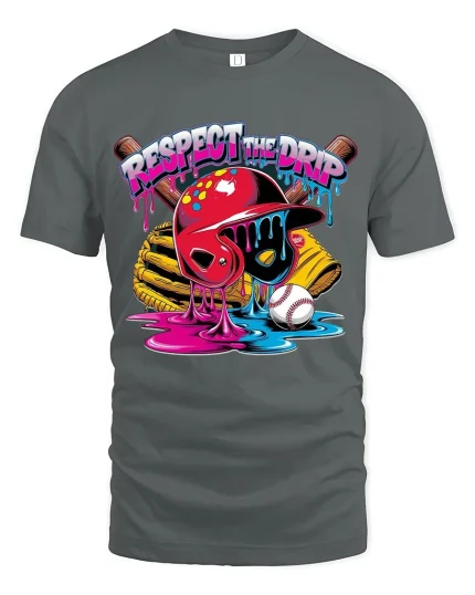 Respect The Drip Baseball Street Art Graphic Tshirt Style - gray t-shirt on white background