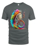 Psychedelic Wizard Bicycle Rainbow Fantasy Art Graphic Tshirt - gray t-shirt on white background