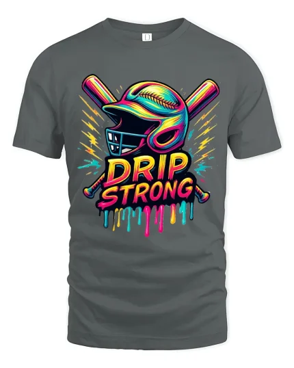 Drip Strong Baseball Street Art Graphic Tshirt Design - gray t-shirt on white background