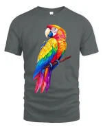 Vibrant Rainbow Parrot Tropical Art Graphic Tshirt - gray t-shirt on white background