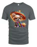 Cute Sombrero Dog Mexican Fiesta Art Graphic Tshirt - gray t-shirt on white background