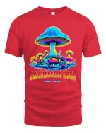 Psychedelic Rock Magic Mushroom Trippy Art Graphic Tshirt - red t-shirt on white background