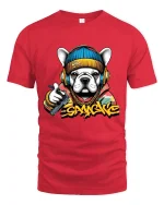Gangster Bulldog Street Art Urban Vibes Graphic Tshirt - red t-shirt on white background