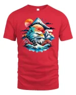 Majestic Eagle Mountain Sunrise Nature Art Graphic Tshirt - red t-shirt on white background