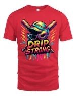Drip Strong Baseball Street Art Graphic Tshirt Design - red t-shirt on white background