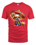 Cute Sombrero Dog Mexican Fiesta Art Graphic Tshirt - red t-shirt on white background