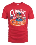 Cunning Is My Cardio Funny Fox Fitness Graphic Tshirt - red t-shirt on white background