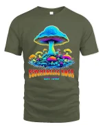 Psychedelic Rock Magic Mushroom Trippy Art Graphic Tshirt - military green t-shirt on white background