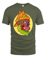 Edgy Skull Street Art Rebel Style Graphic Tshirt - military green t-shirt on white background