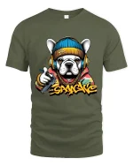 Gangster Bulldog Street Art Urban Vibes Graphic Tshirt - military green t-shirt on white background
