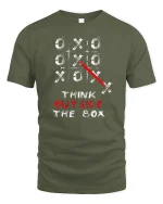Think Outside The Box Creative Strategy Mindset Graphic Tshirt - military green t-shirt on white background