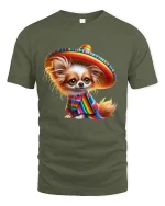 Cute Sombrero Dog Mexican Fiesta Art Graphic Tshirt - military green t-shirt on white background