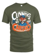 Cunning Is My Cardio Funny Fox Fitness Graphic Tshirt - military green t-shirt on white background