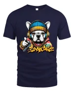 Gangster Bulldog Street Art Urban Vibes Graphic Tshirt - navy t-shirt on white background