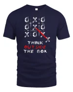 Think Outside The Box Creative Strategy Mindset Graphic Tshirt - navy t-shirt on white background