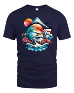 Majestic Eagle Mountain Sunrise Nature Art Graphic Tshirt - navy t-shirt on white background