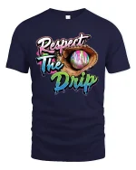 Respect The Drip Baseball Glove Street Art Graphic Tshirt - navy t-shirt on white background