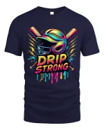Drip Strong Baseball Street Art Graphic Tshirt Design - navy t-shirt on white background