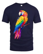 Vibrant Rainbow Parrot Tropical Art Graphic Tshirt - navy t-shirt on white background