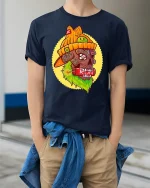 Edgy Skull Street Art Rebel Style Graphic Tshirt - model wearing navy tee with hands in pockets