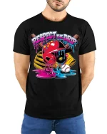 Respect The Drip Baseball Street Art Graphic Tshirt Style - model wearing black tee with hands behind back