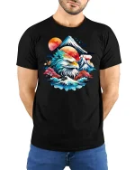 Majestic Eagle Mountain Sunrise Nature Art Graphic Tshirt - model wearing black tee with hands behind back