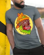 Edgy Skull Street Art Rebel Style Graphic Tshirt - model wearing grey tee, leaning on column