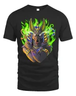 Egyptian Anubis Wolf God Art Tshirt Mythic Power Energy - black t-shirt on white background