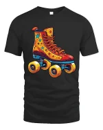 Retro Roller Skate Cartoon Tshirt Colorful Fun Vintage Vibes - black t-shirt on white background